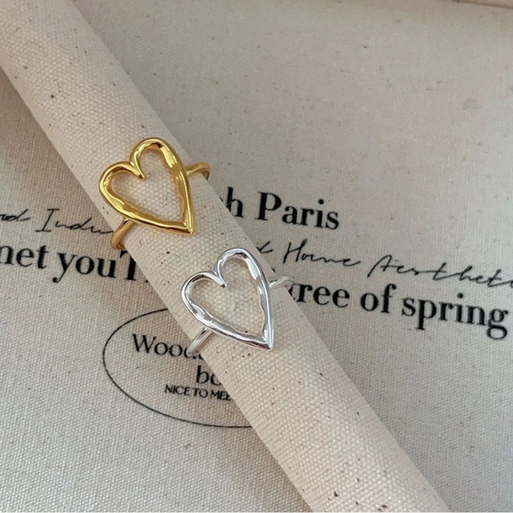 Sterling Silver Simple Style Heart Shape Open Rings - Picture 5 of 6